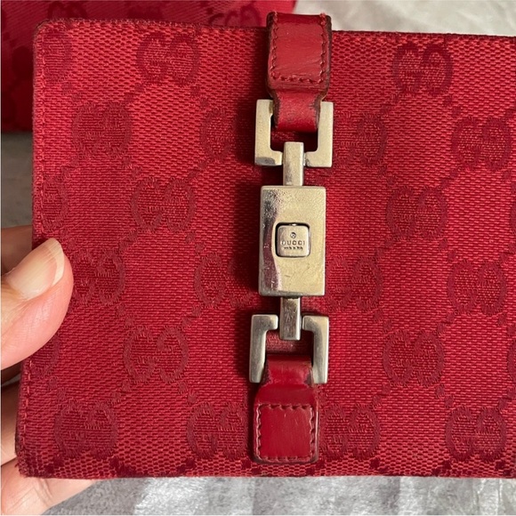 🍒 Authentic Gucci Red Sherry line canvas 257249 Tote and Jackie 05474 Bifold🍒 - Picture 7 of 14